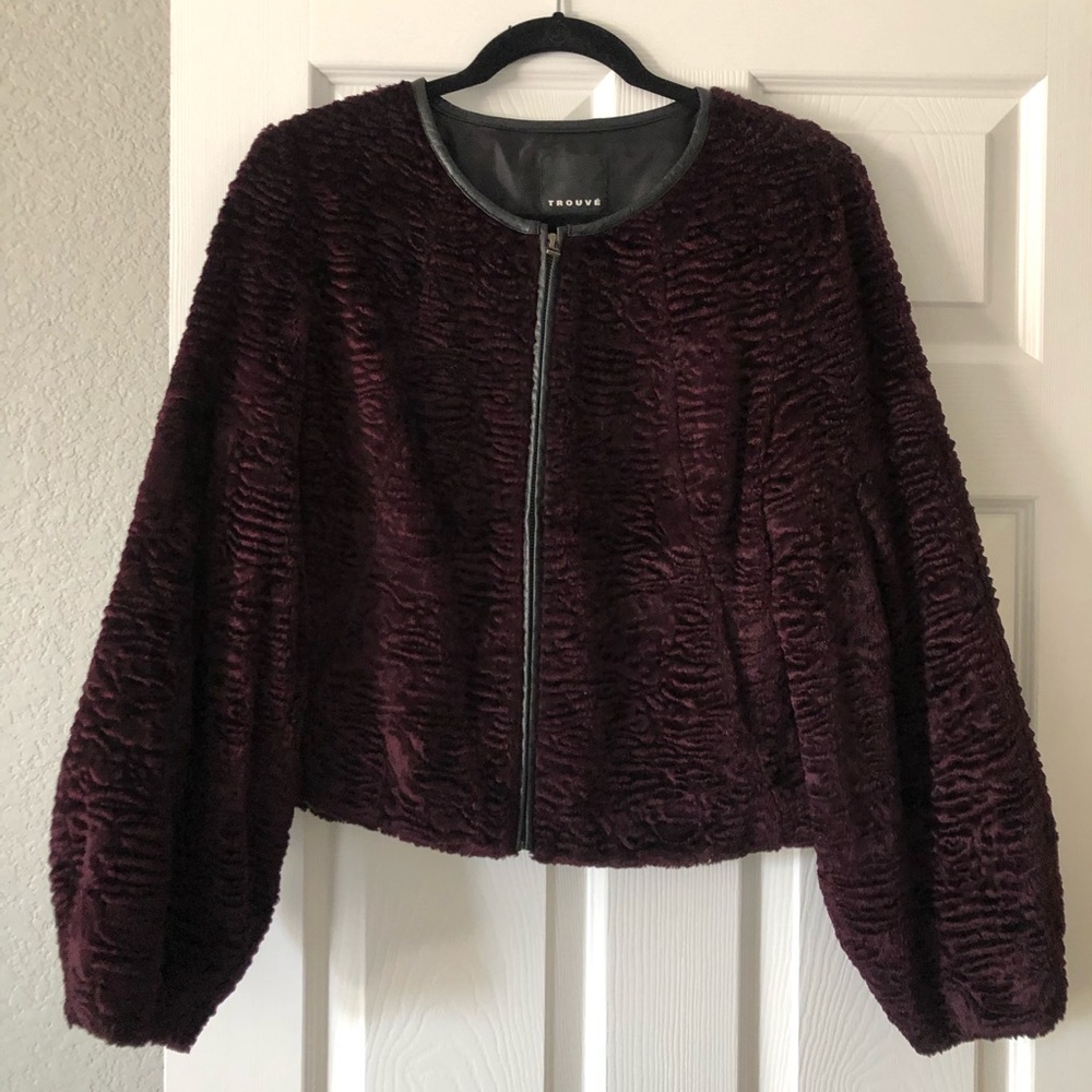 Trouble by Nordstrom Faux Fur Leather Trim Jacket